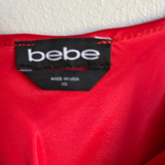 Vintage Bebe red slip satin dress,draped neckline, lettuce edge,spaghetti strap - Picture 3 of 4